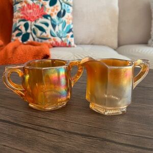 Indiana Carnival Glass Creamer & Sugar Set
